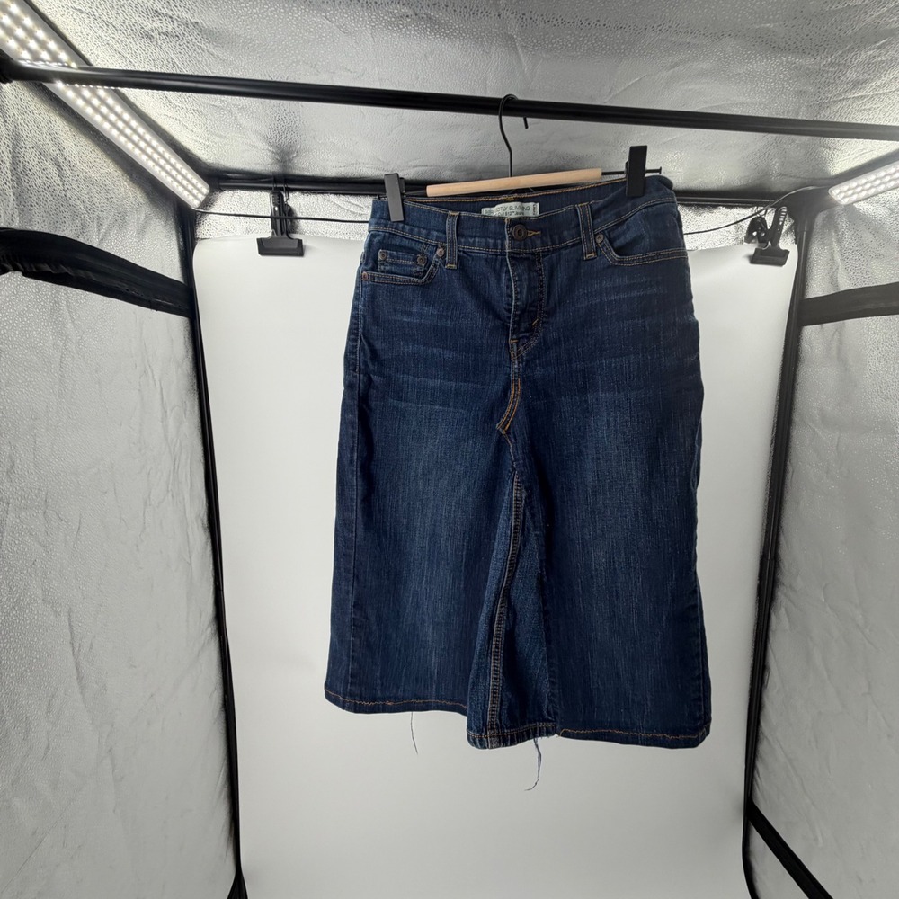 Handmade Levi's Upcycled Denim Midi Skirt Dark Wash Flared A-Line Size 28 Waist‎